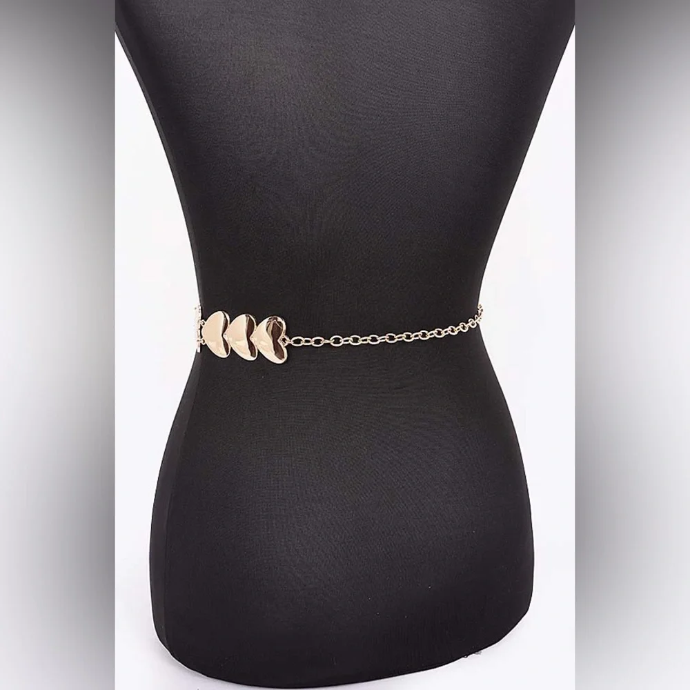 Gold or Silver Heart Metal Chain Statement Belt